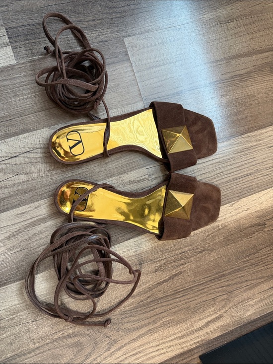 Valentino Garavani Shoes - Valentino Garavani Brown Suede Lace-Up Flat Sandals Size 37.5 Made in Italy